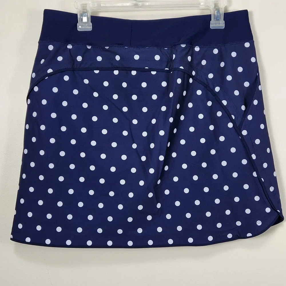 Lands End Navy Blue‎ Polka Dot Active Skort Women 10 Golf Tennis Skirt Pocket